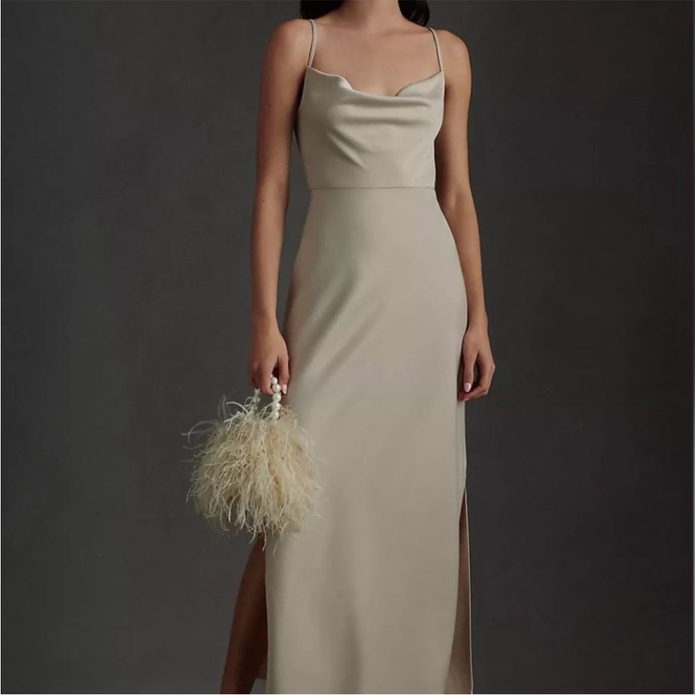 BHLDN Cali Satin Charmeuse Midi Dress in Champagne